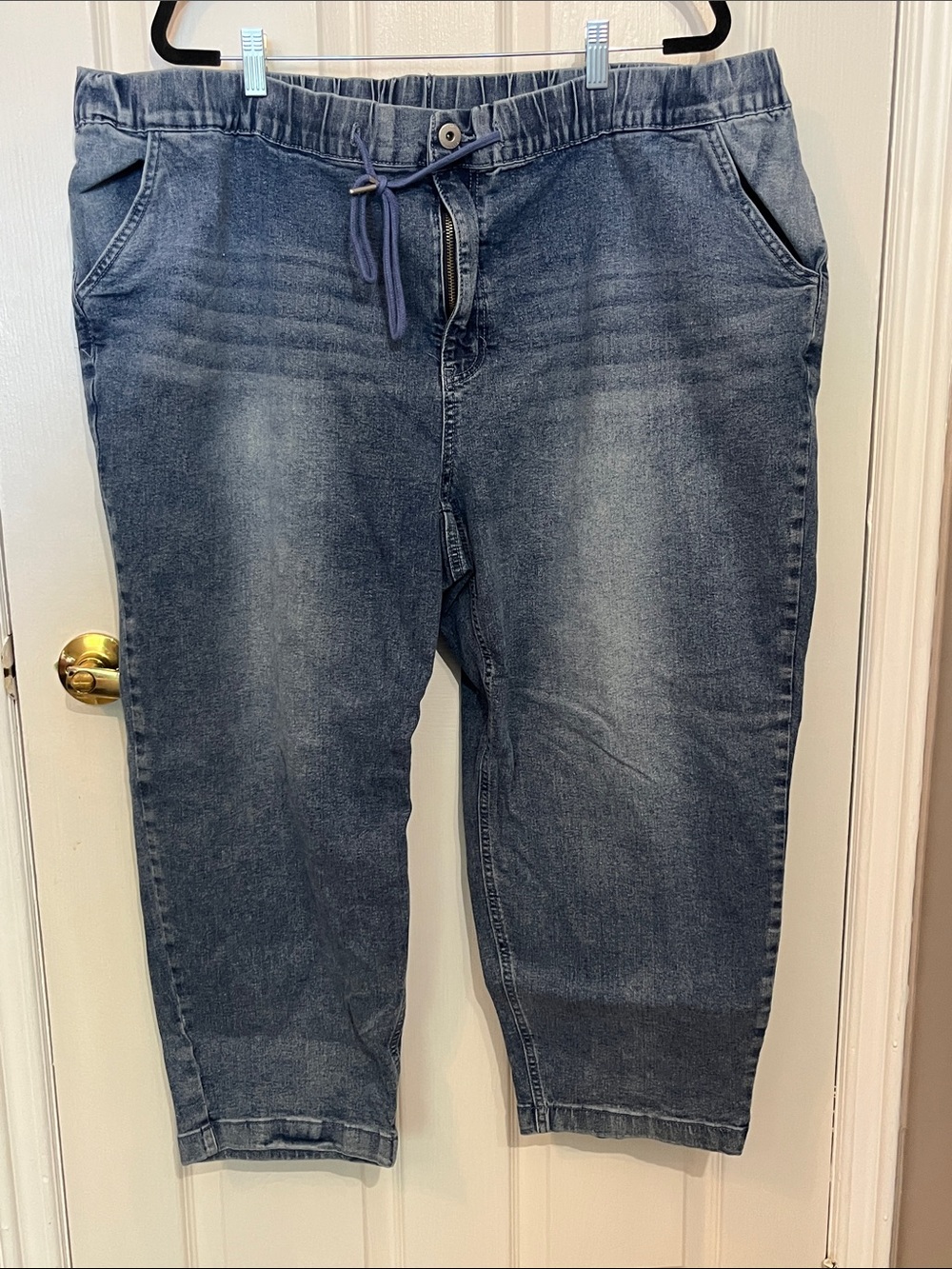 BloomChic Women's Ankle- Length Drawstring Jeans in Faded Blue